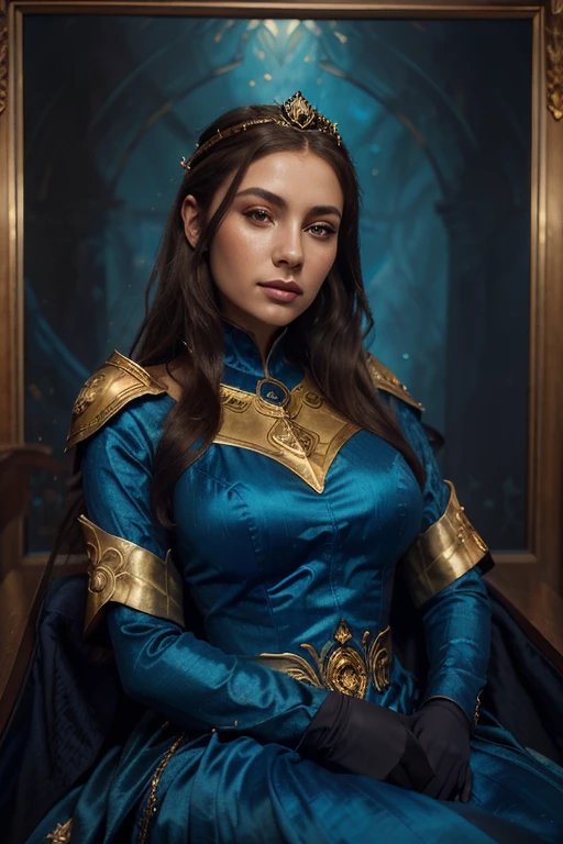 arafed woman in a blue dress sitting in a gold frame, karol bak uhd, beautiful fantasy art portrait, charlie bowater rich deep colors, beautiful fantasy portrait, fantasy art portrait, in style of charlie bowater, style of charlie bowater, ((a beautiful fantasy empress)), fantasy portrait art, fantasy woman, rich blue colors, dressed in blue