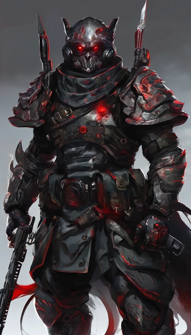 Portrait of a Soldier Monster, with Dark Aura and red eyes, two eyes, dark aura, no weapons.
