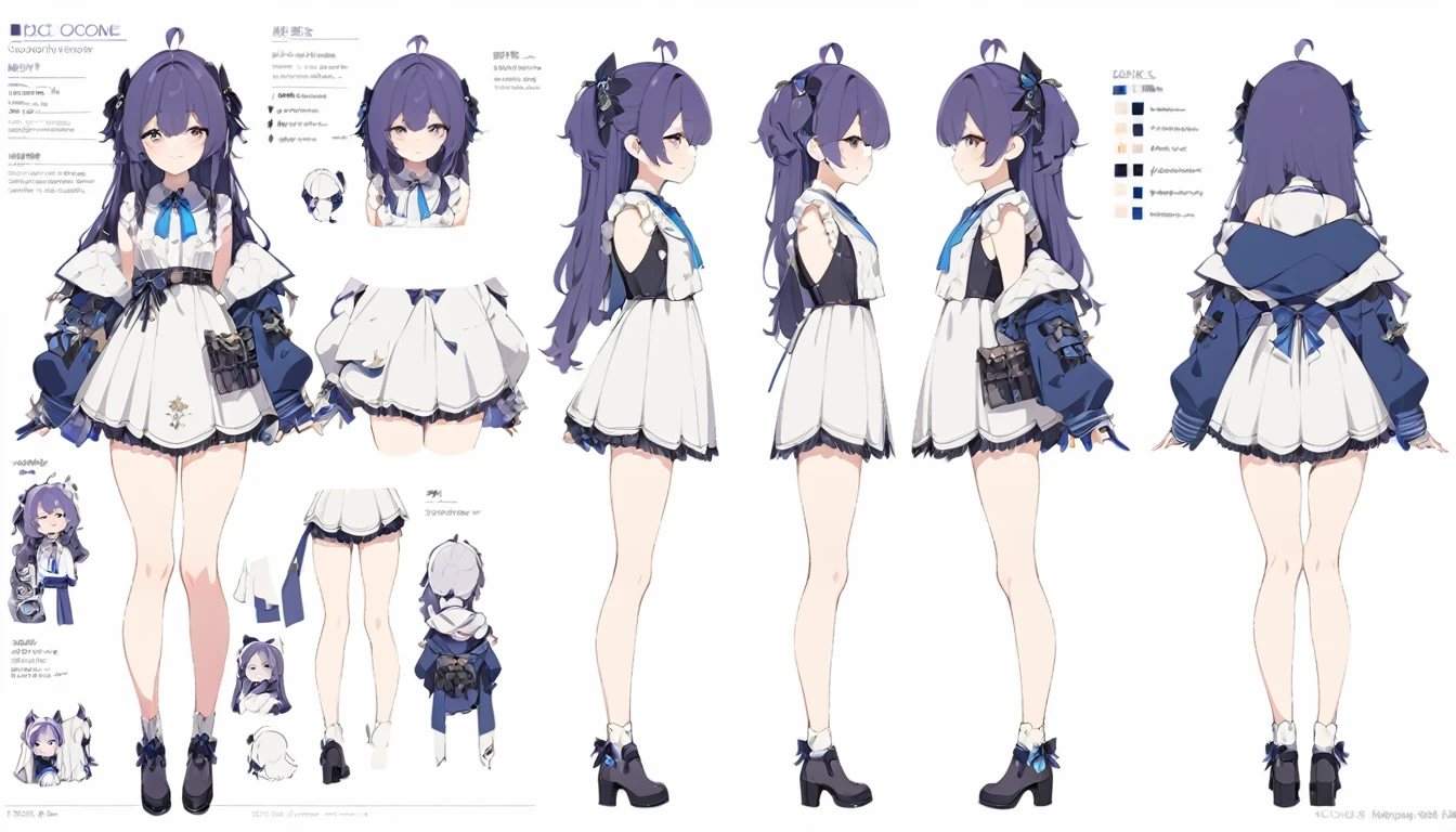 (best quality, masterpiece), 1girl, ,cute, standing girl, three view drawing, front and back and side, character sheet,full body,simple background,