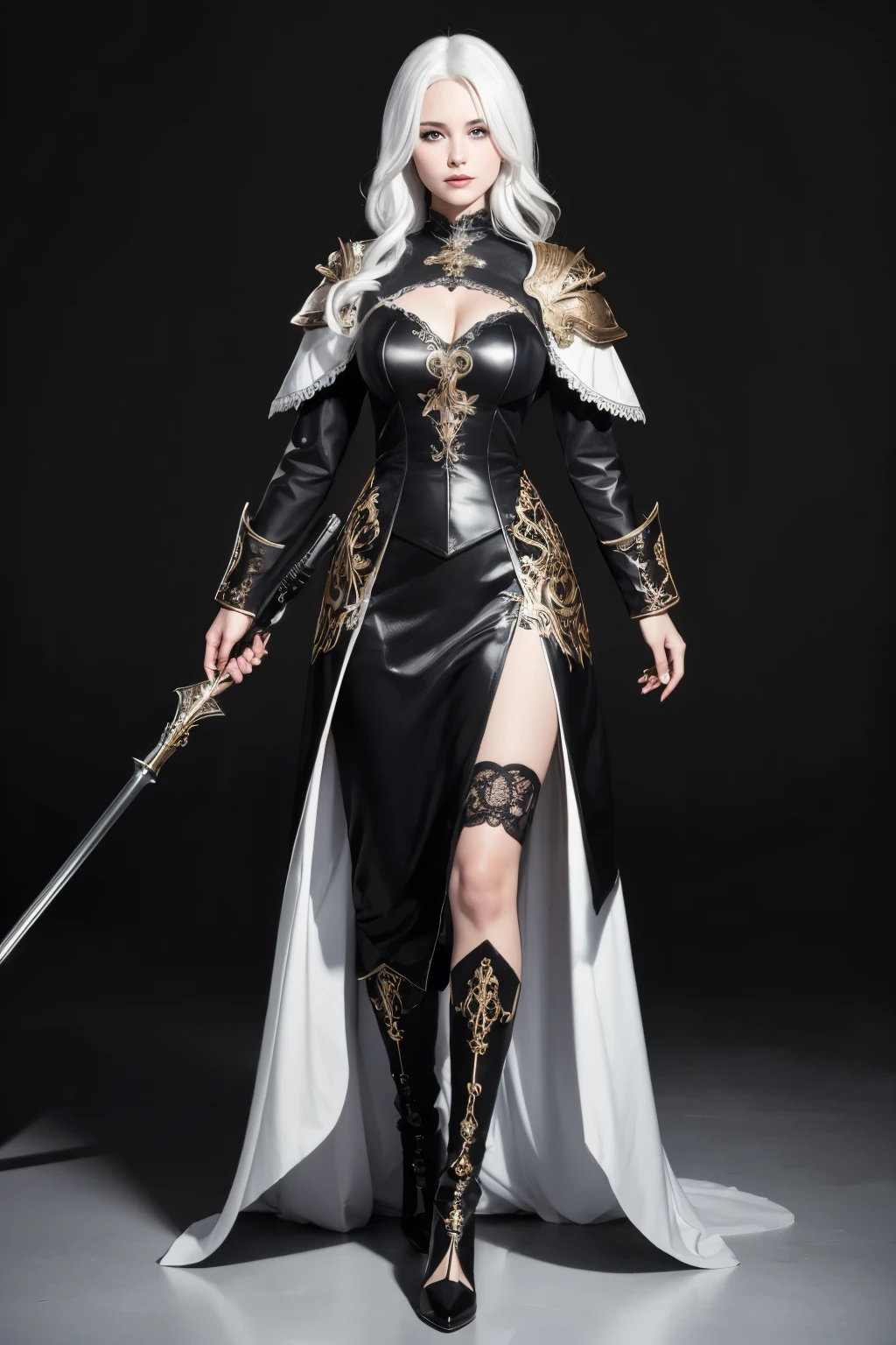 ((best qualityer)), ((work of art)), (detailded), woman cleric full body, black clothes, white hair