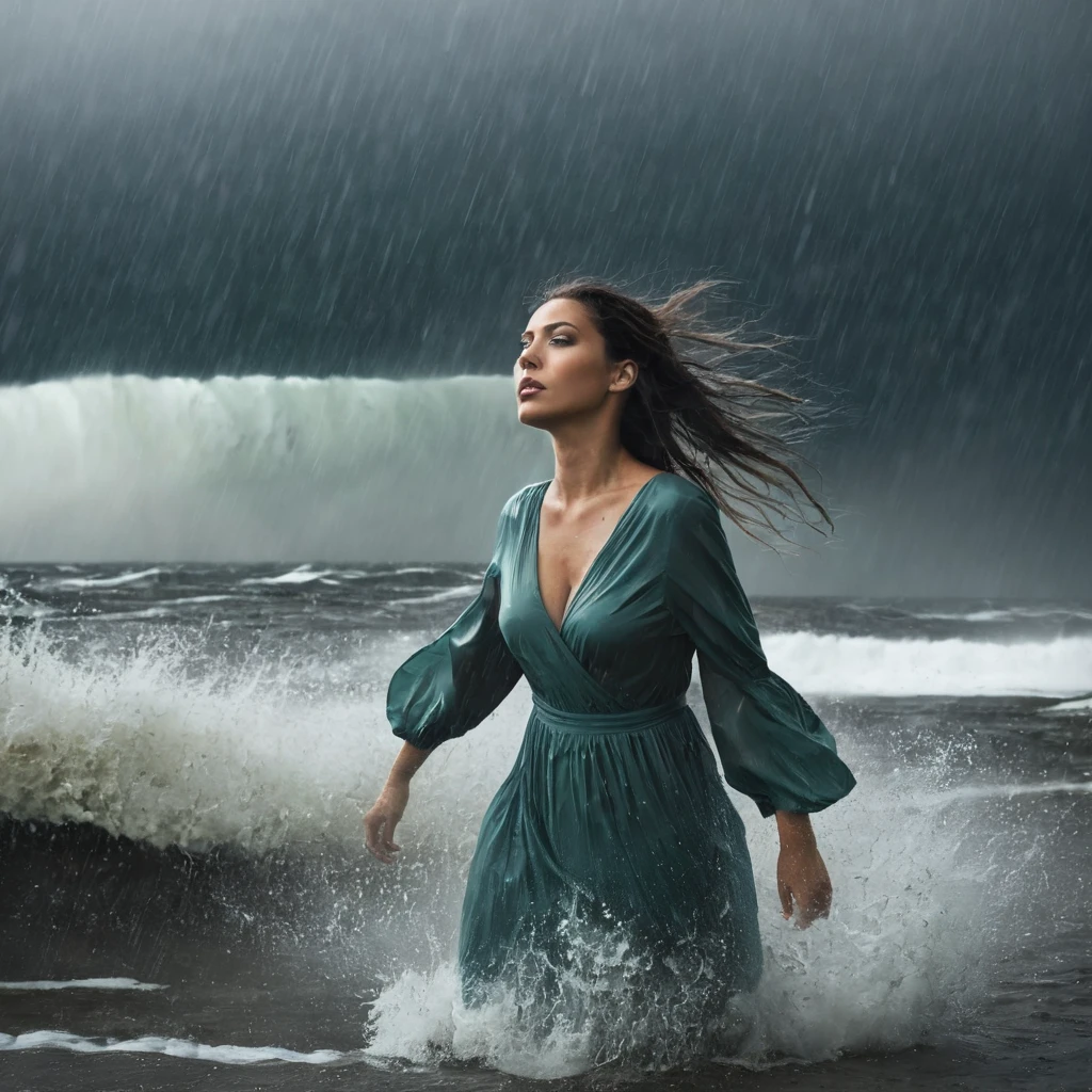 ((best quality)), ((masterpiece)), (detailed), 1 Sexy Woman,seaside,Trestle,cloud,rain,fog