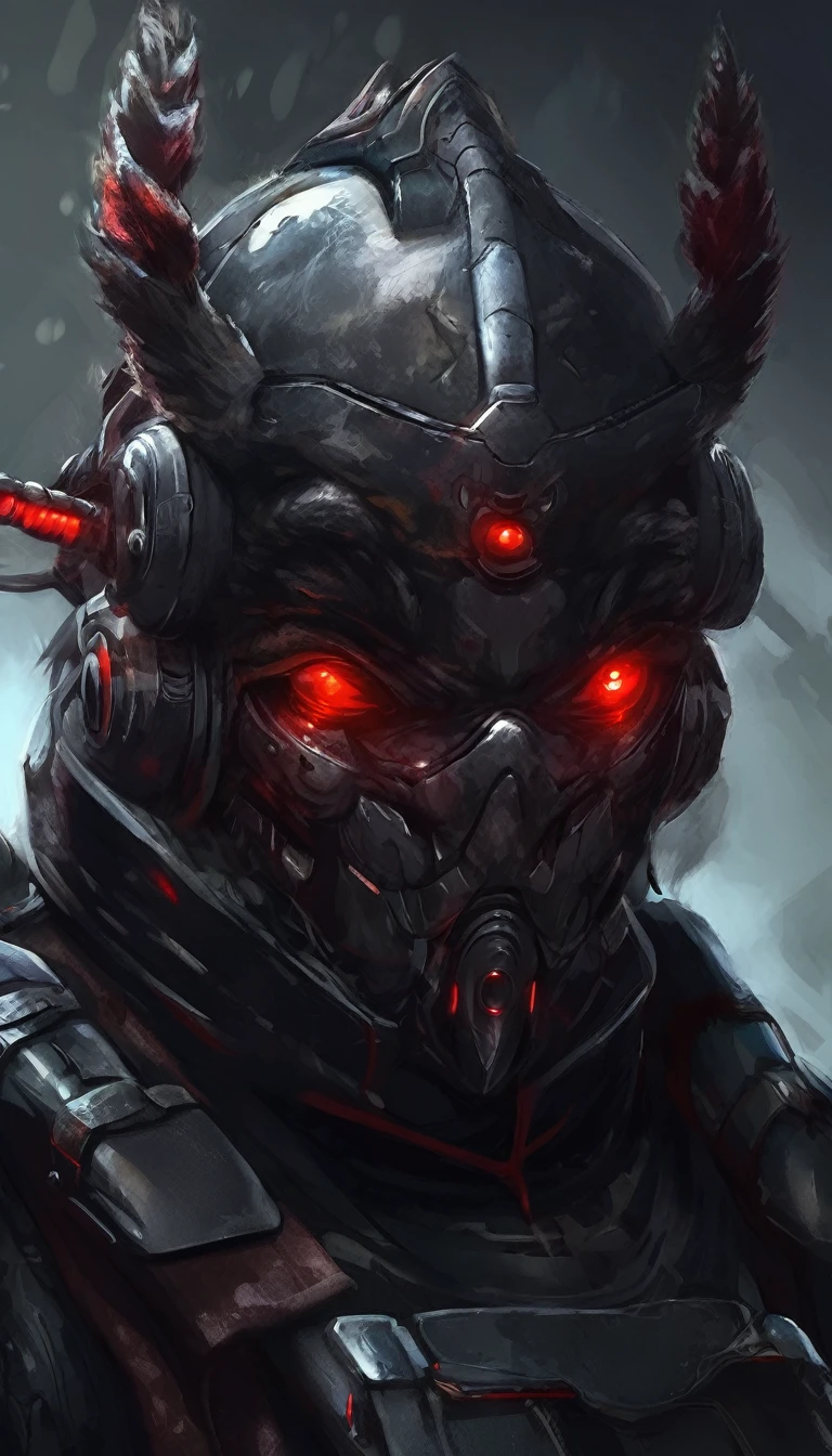 Portrait of a Soldier Monster, with Dark Aura and red eyes, two eyes, dark aura, no weapons.
