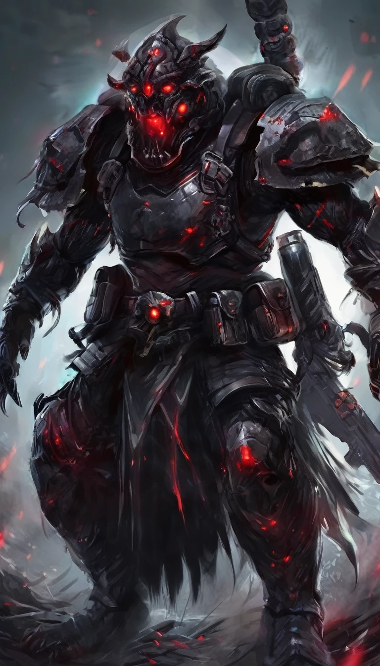 Portrait of a Soldier Monster, with Dark Aura and red eyes, two eyes, dark aura, no weapons.
