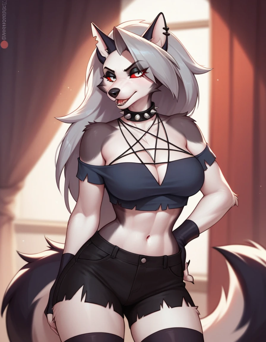 Score_9, score_8_up, score_7_up, loona from helluva boss, Anthro furry hellhound, 