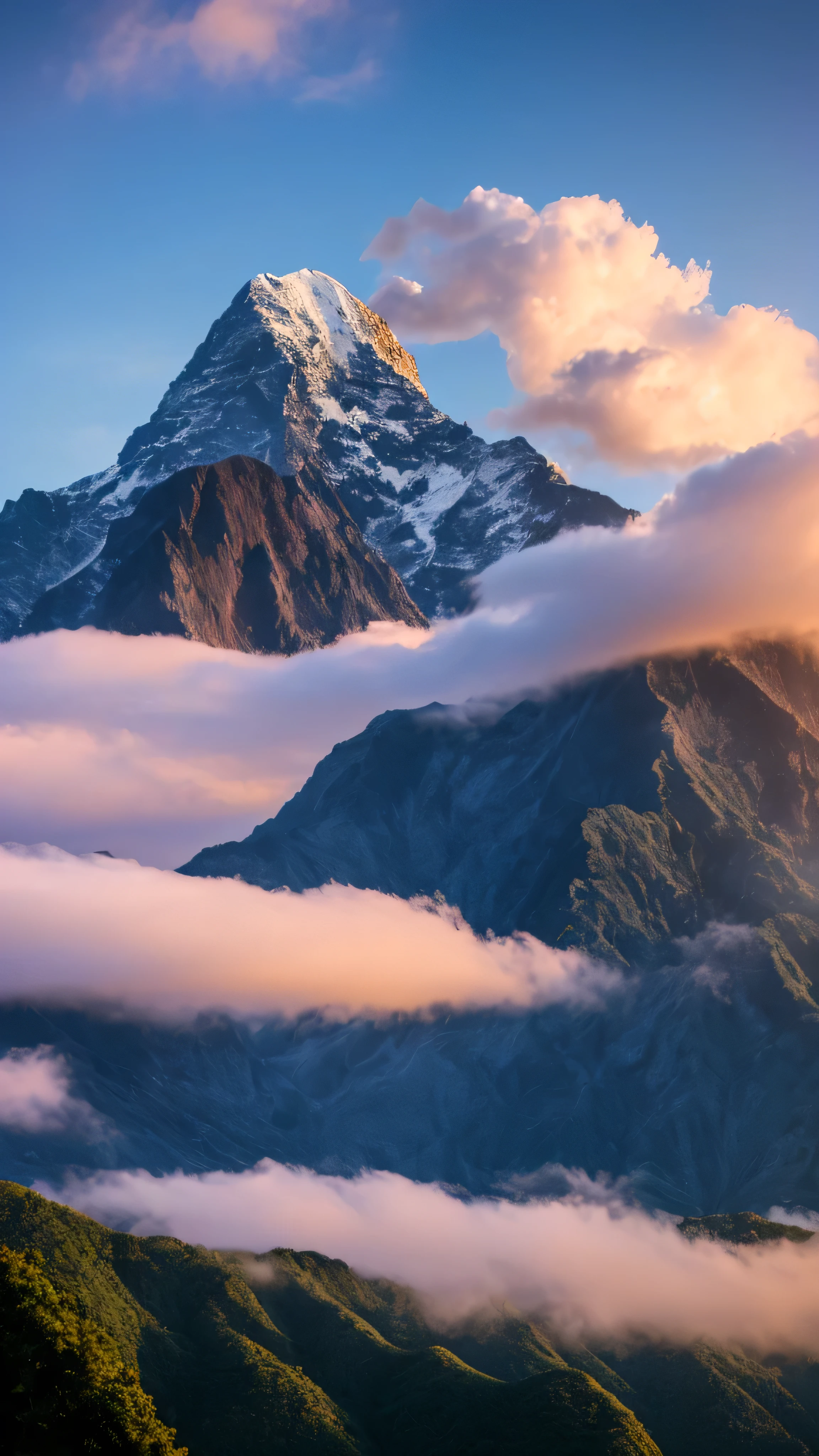 Realistic, Indonesian mountain, cloudy sky in the morning