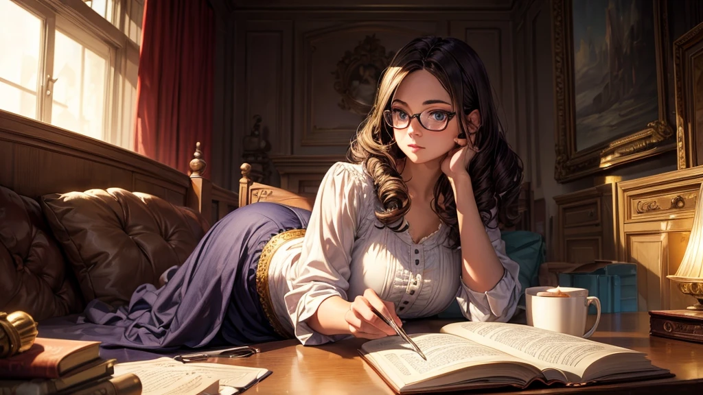 ((masterpiece, best quality)),(complex lighting),1girl, Valerie frizzle,dress, glasses
