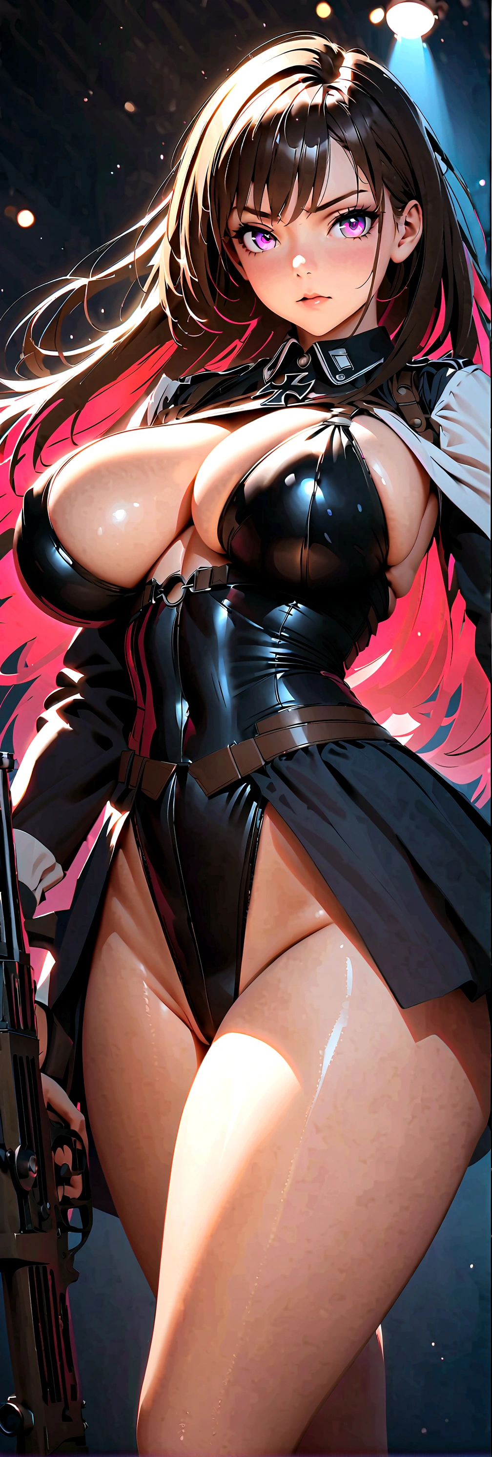 busty bimbo german ss warrior, world war 2, ((wermacht)), iron cross emblem, (((german))), fit (german facial features), mostly naked, (german body shape), glossy eyes, ((beautiful)), looking straight, sexy, (serious expression), stoic, ((european)), ((hyper sexualized)), raunchy, hourglass body, ((sexy)), (((from the front))), ((holding a maschinengewehr gun)), ((perfect)), (feminine), walking dramatically, hip sway, voluptuous round juicy breasts, underboob, voluptuous round strong ass, strong thighs, sexy hips, hip cleavage, full shapely body, curvy, ornate german jewelry, vibrant aura, smooth shiny skin, (sexy lighting), german background, smooth clean lines, ultra textured, highest resolution, maximum quality, max detail, vivid colors, max texture, energetic composition, dramatic lighting, crystal clear, depth perspective, high contrast, seamlessly blended, photorealistic, chromatic aberration, subpixel precision, bokeh effect depth art, anamorphic perspective, hdr high dynamic range, spectral color graded, photometric lighting