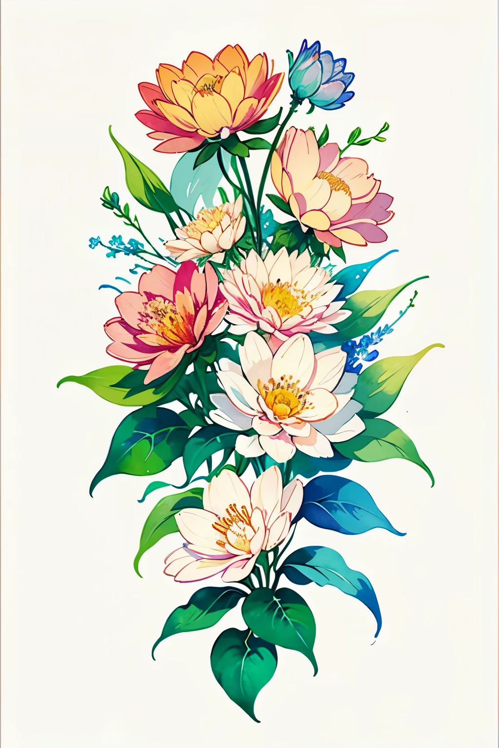 (Floral Clipart Masterpiece), Watercolor Technique, White Background (16:9 Aspect Ratio), High Resolution, Delicate Details, Vibrant Colors, Soft Textures, Botanical Themes, Petals, Stems, Leaves, (Detailed Floral Arrangement), Artistic Brushwork, (Artistic Creation), Elegant and Simple, (Floral Artwork), Professional Illustration, (Visual Delight), Digital Art, (High Quality), 1000px by 600px
Or, if you want to add more details:
(Floral Clipart Masterpiece), Watercolor Technique, White Background (