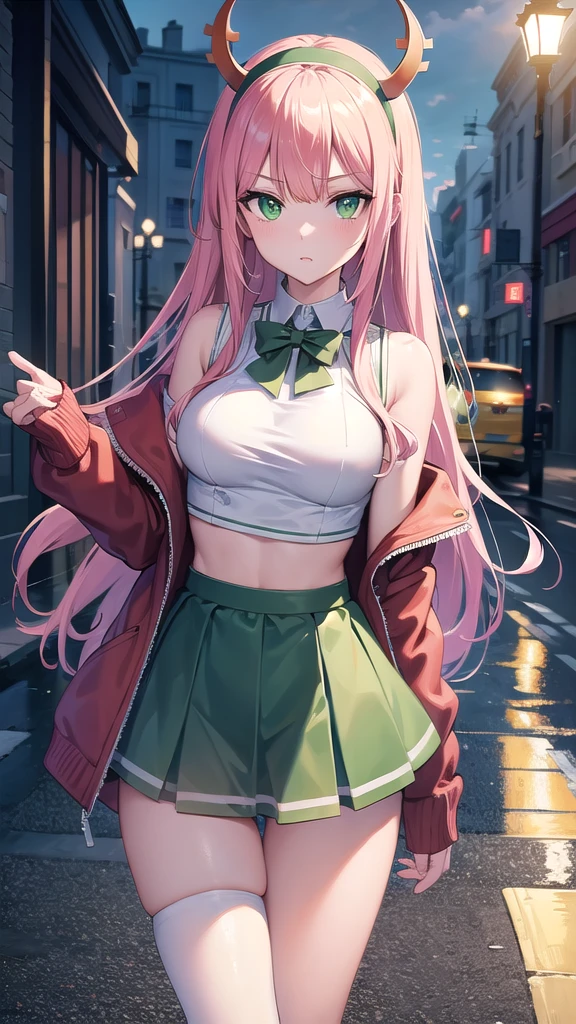 zerotwo, zero two, (green eyes:1.5), hairband, horns, long hair, pink hair, red horns, white hairband,
BREAK jacket, stockings, haigh waist skirt, arrogant face, white footwear,white crop top,wet crop top,medium breasts,long legs,
BREAK indoors, classroom,BREAK looking at viewer, (cowboy shot:1.5),BREAK (masterpiece:1.2), best quality, high resolution, unity 8k wallpaper, (illustration:0.8), (beautiful detailed eyes:1.6), extremely detailed face, perfect lighting, extremely detailed CG, (perfect hands, perfect anatomy),city,street,night,wet road,reflections,lights, standing in middle of street,bend over to camera,bra vissible.