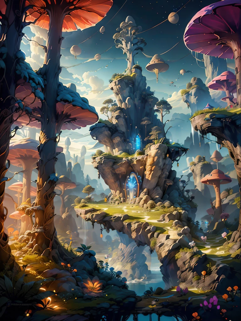 Subject: A massive, glowing Tree of Life with intricate branches and a radiant core. The tree's trunk is interwoven with metallic structures and supports numerous platforms.

Environment/Background: A futuristic landscape with floating islands and advanced technology. The background is rich in detail, showcasing a blend of nature and technology.

Image Type: Detailed environment illustration in Stable Diffusion art style.

Art Styles: Stable Diffusion, futuristic, detailed, rich textures, ambient lighting.

Inspirations: Avatar, Horizon Zero Dawn.

Camera/Shot: Wide-angle shot, capturing the entire Tree of Life and its surroundings, with a focus on the intricate details of the tree and the advanced landscape.

Lighting: Soft, ethereal light with glowing highlights and gentle shadows.

Render-related: High resolution, smooth lines, detailed textures, dynamic shading, and a blend of natural and technological elements.