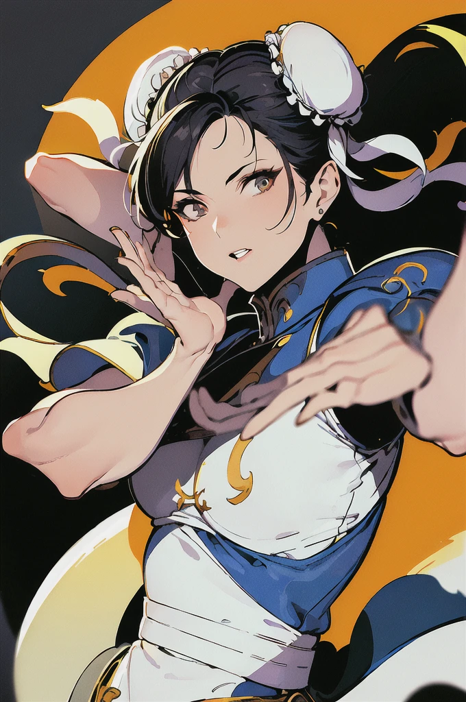 ((masterpiece,best qualtiy)),1girl,solo,ChunLi,upper body,beautiful night street background