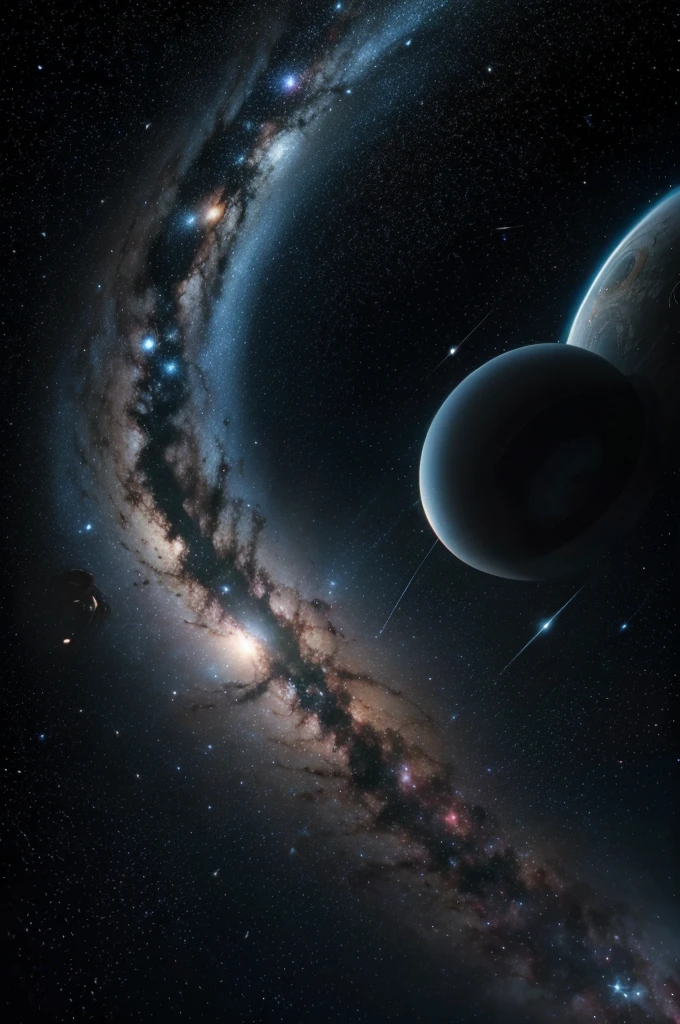 /imagine prompt: planetes, sky, black hole, constellations and galaxies.