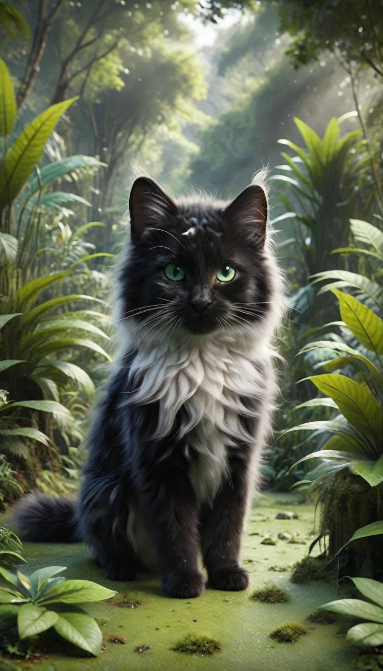 Whiskers pushes through a thicket and spots the distinctive black and white fur of Midnight and Snowflake. His green eyes light up with joy. The jungle around them is dense but slightly brighter as they near each other.