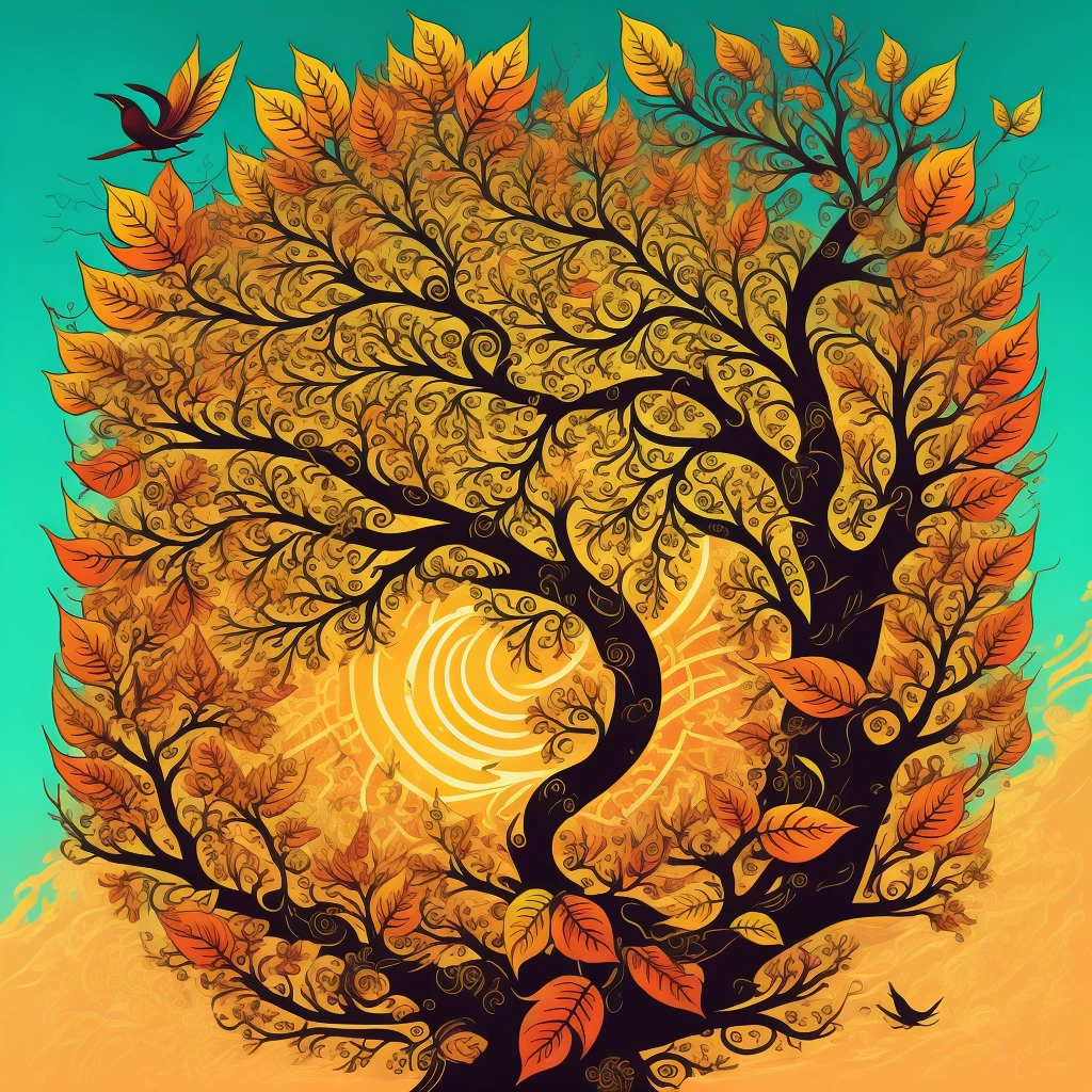 circular tree,four seasons,spring,summer,autumn,winter,leaves,roots,branches,trunk,ornate border,decorative,digital illustration,artwork,movement,time,swirling background,dark background,vibrant colors,natural,life cycle,growth,change,nature,life,peace,harmony,spirituality,symbolism,digital art,illustration,painting,graphic design,art,design,digital media,online art,visual art,fine art,fantasy