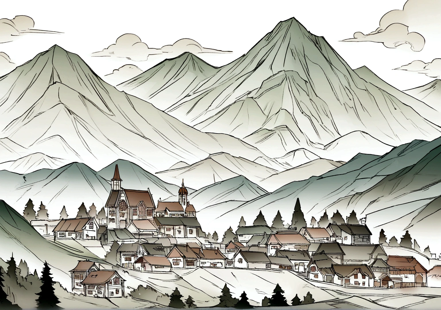 Create an illustration of In a quiet village nestled between mountains