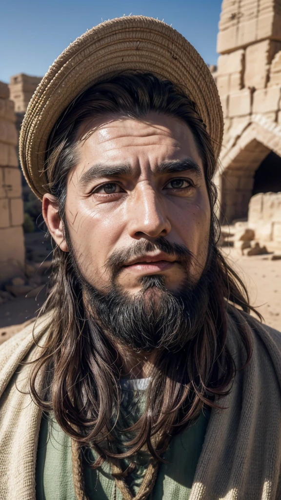 Description: Abraham is a central figure in the Bible, known as the patriarch of the Israelite people. He is recognized for his unshakable faith in God and his obedience, being called by God to leave his homeland and go to the promised land. Abraham is also a key figure in Christianity, Judaism and Islam.
Physical characteristics:
kor: Around 75 years old, but still vigorous and full of vitality.
Height: approximately 1,75 meters.
physical build: sturdy body, strong due to his life as a nomadic herder.
eyecolor: Deep browns, expressing wisdom and determination.
body hair: body hairs grisalhos e barba longa, both well-groomed and wavy, showing your age and dignity.
Facial expression: Abraham must have an expression of wisdom, compassion and determination. Your look should convey confidence and serenity, reflecting your unshakable faith.
Environment and Setting Location: Canaan Desert, an important region in the biblical narrative of Abraham.
era: Old Testament Period.
Scenario details:
paisaje: Arid terrain with low hills and sparse vegetation typical of the desert.
Additional Elements: Nomad tents in the background, a herd of sheep and goats grazing, and maybe some loaded camels, indicating the nomadic life of Abraham.
buildings: Ruins of ancient stone altars, highlighting Abraham's spiritual connection with God.
Objects: Shepherd's staff in Abraham's hand, clay jugs and travel utensils around.
Style and Quality Artistic style: realistic and detailed, with meticulous attention to historical and cultural details.
Paleta de cores: Earthy and natural tones, like brown, ocher, and soft greens, with soft lighting and realistic shadows that highlight the texture of the setting and character.
resolution: 4K ou superior, with high definition and sharpness to capture every detail.
Proportions and anatomy: Precise anatomy and realistic proportions, portraying Abraham authentically.