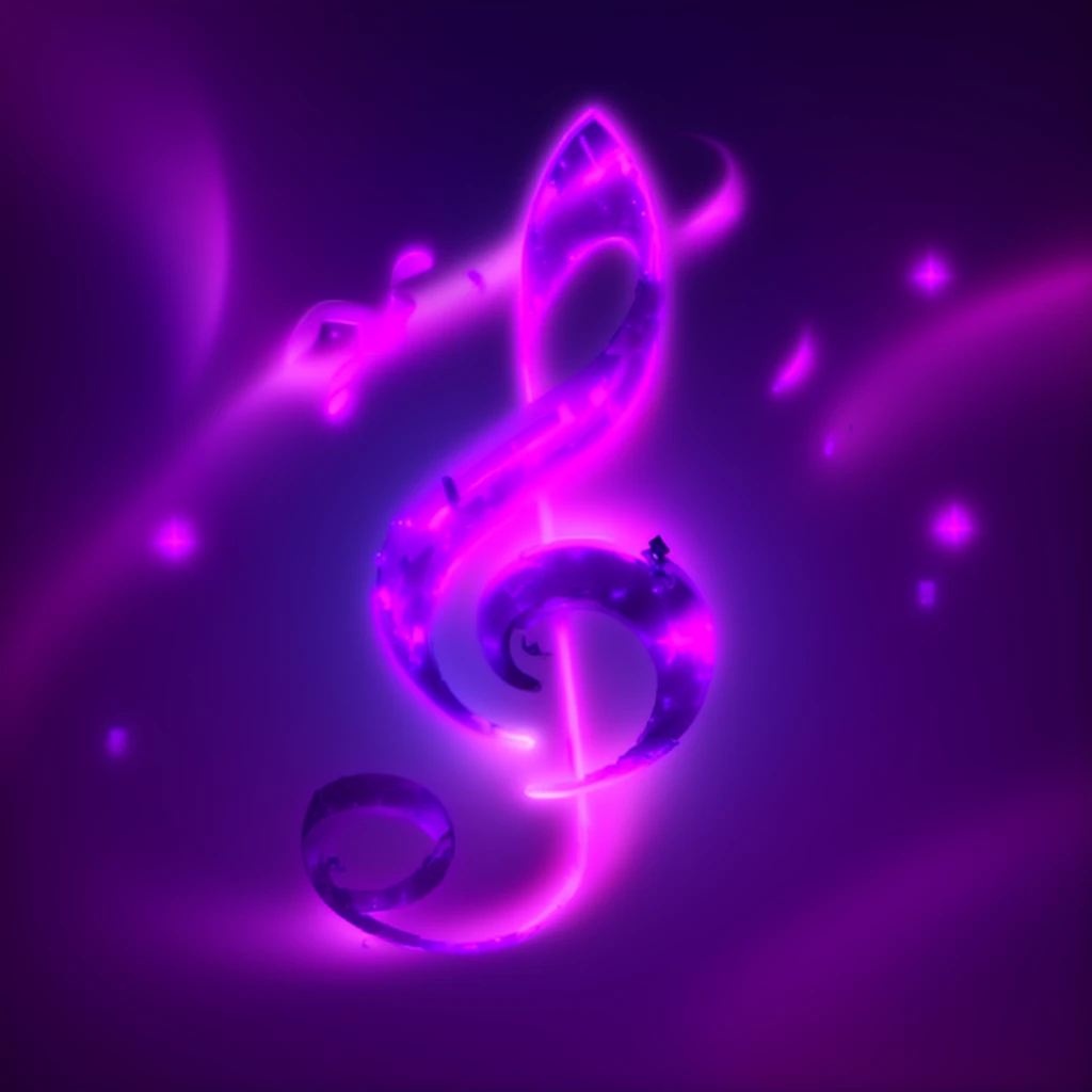 purple music note with a glowing treble in the sky, neon music notes, magic music, music, music in the air, phonk music background, Background artwork, music theme, music notes, musical notes, the god of music, music show, music album cover, trance music, Purple glowing inscription, beautiful!!!!!!!!!!!!, music festival, music is life, Shiny purple