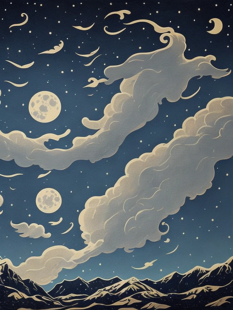 Black and white painting style,fires,meteorite,Armageddon,2 d anime style,black andwhite,meteor shower,The moon hangs high