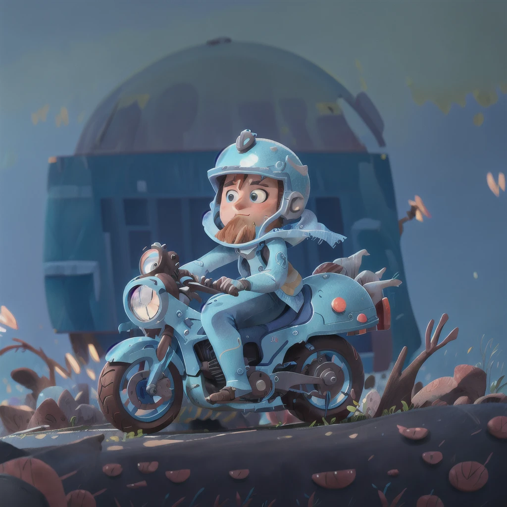 A Wizard, blue motorcycle, white helmet, road, black clothes, (masterpiece: 1.2) (realistic: 1.2) (bokeh) (best quality) (detailed skin: 1.3) (intricate details) (8K) (detail eyes) (sharp focus)