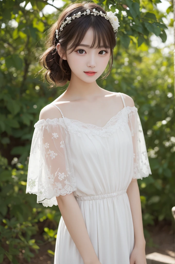 ((highest quality)), ((Photo quality)), (detailed), Perfect Face，White skin，，sofa，White Dress，summer