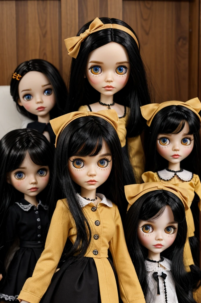 blythe dolls whit black hair and amber eyes
