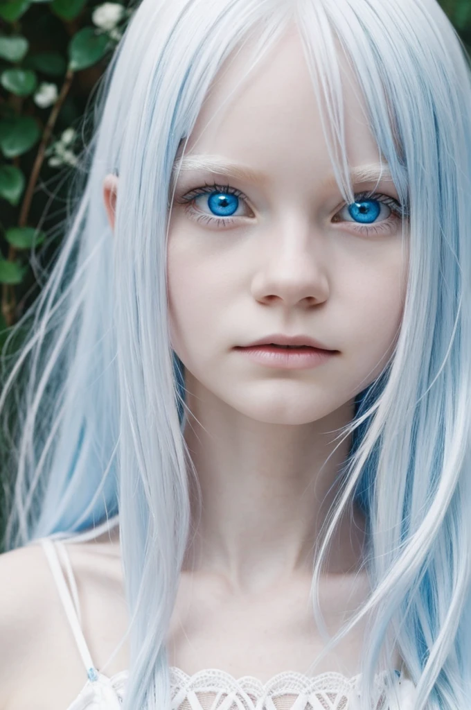 Albino girl with blue eyes and white hair