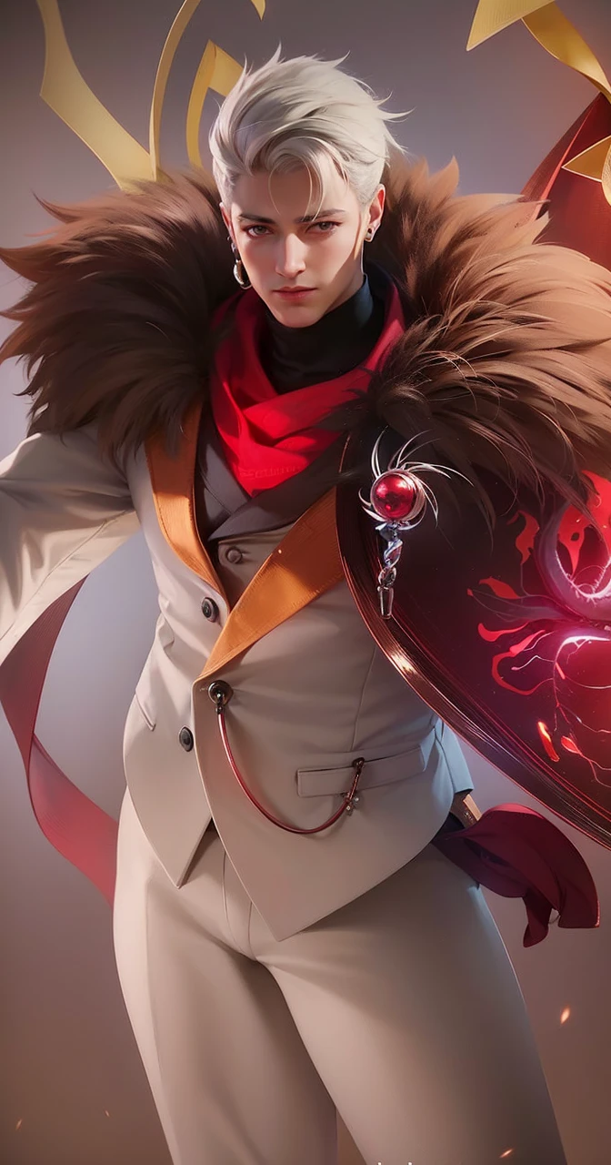 masculine male, masterpiece, ((perfect eyes)) best quality, (semirealism:1.9), beautiful lighting, (extremely detailed CG unity 4k fhd wallpaper), High Detail, Sharp focus, dramatic outdoors, 1 boy ,19 years old, white hair, light purpel eyes, smile.