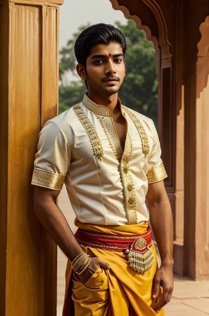 ((best quality)), ((masterpiece)), (detailed), Beautiful indian boy, in traditional Indian wear