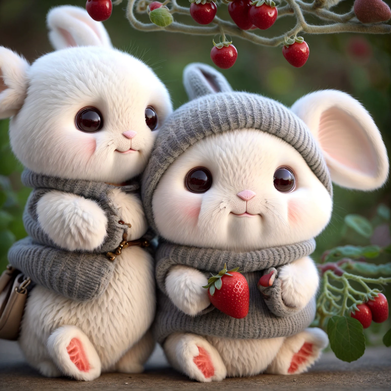: 3. Rabbit, realistic, furry animal, an apple, black eye, blush, cherry, food, fruits, whole body, It has, inhuman, strawberry, tomato, water melon