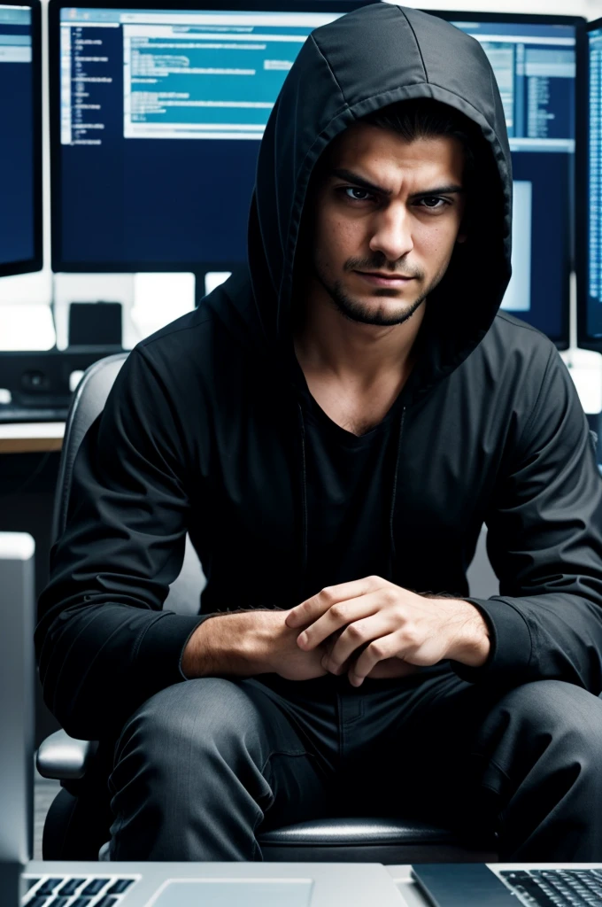 Hacker sitting and typing code But the code failed. to the point of making hackers angry