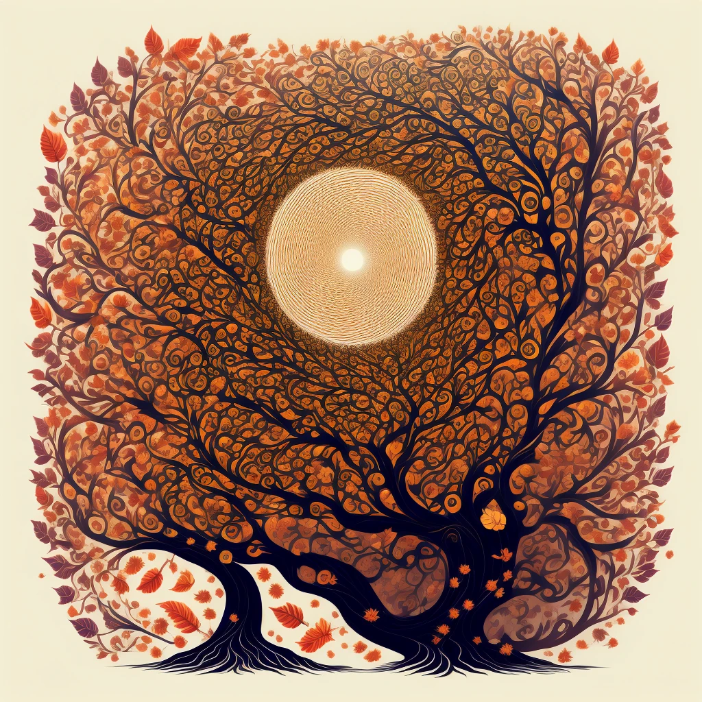 circular tree,four seasons,spring,summer,autumn,winter,leaves,roots,branches,trunk,ornate border,decorative,digital illustration,artwork,movement,time,swirling background,dark background,vibrant colors,natural,life cycle,growth,change,nature,life,peace,harmony,spirituality,symbolism,digital art,illustration,painting,graphic design,art,design,digital media,online art,visual art,fine art,fantasy