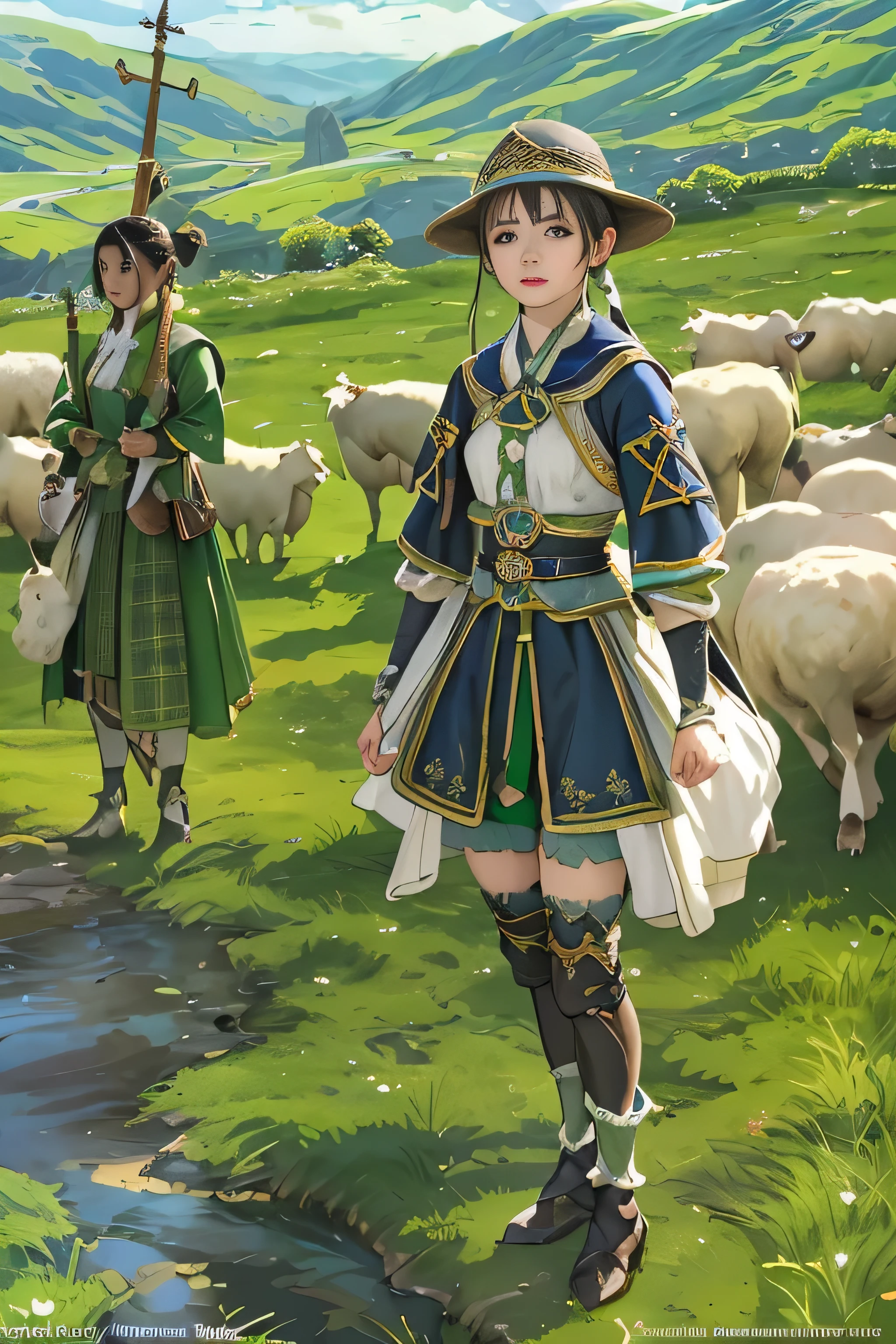 Final Fantasy 11 world、Ronfort、Irish Dance、irish music、irish costume、country girl、idyllic scenery、Steppe zone、Sheep、Border collie、