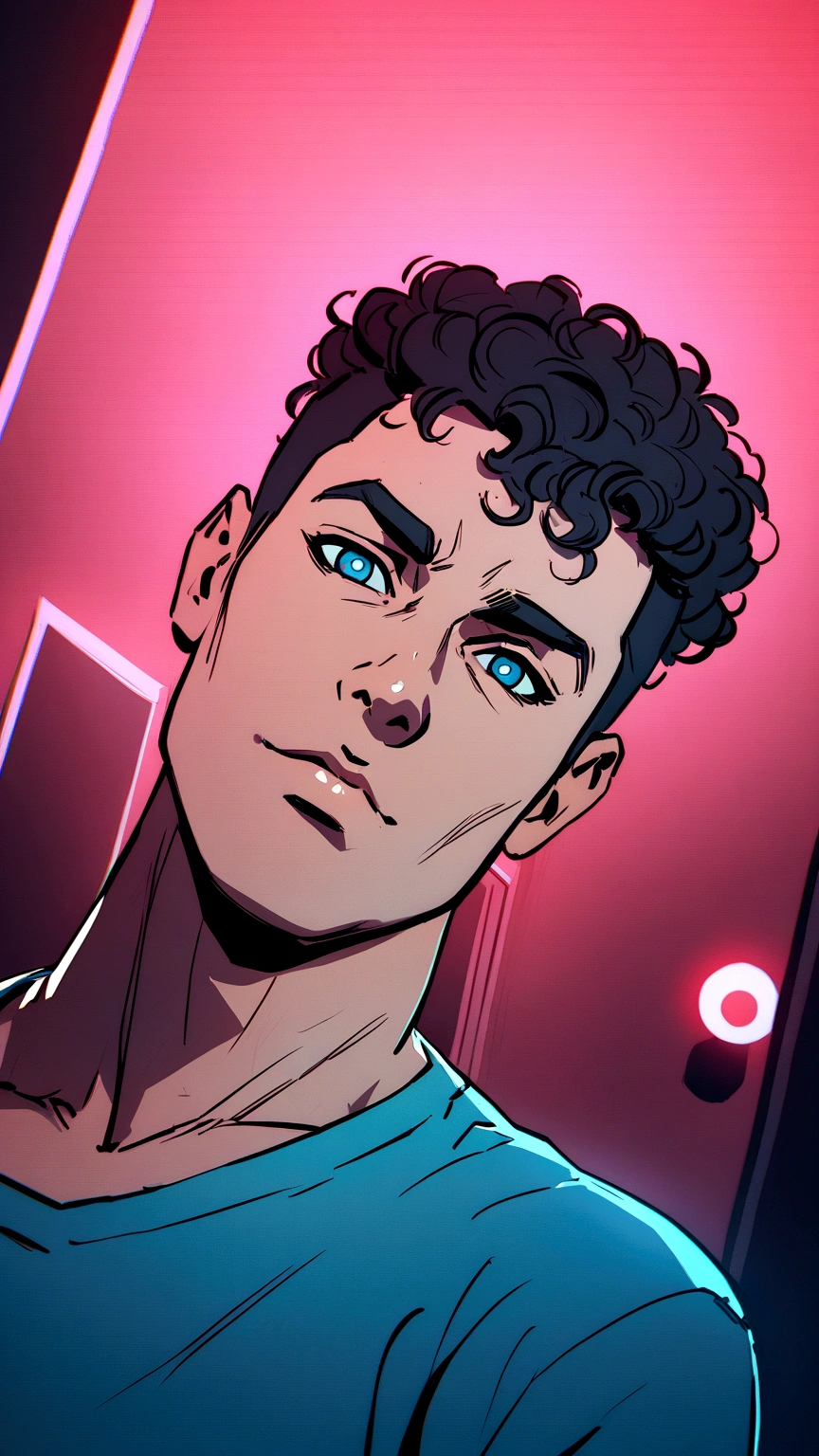 there is a man with curly hair and a blue shirt, handsome guy in demon slayer art, anime handsome man, anime portrait of a handsome man, in an anime style, ilya kuvshinov. 4 k, young anime man, nick silva and ilya kuvshinov, trigger anime artstyle, tall anime guy with blue eyes, kuvshinov ilya