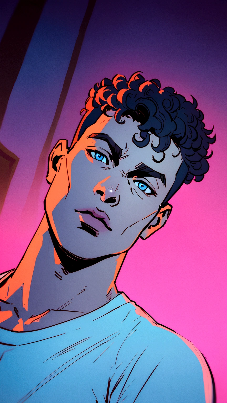 there is a man with curly hair and a blue shirt, handsome guy in demon slayer art, anime handsome man, anime portrait of a handsome man, in an anime style, ilya kuvshinov. 4 k, young anime man, nick silva and ilya kuvshinov, trigger anime artstyle, tall anime guy with blue eyes, kuvshinov ilya