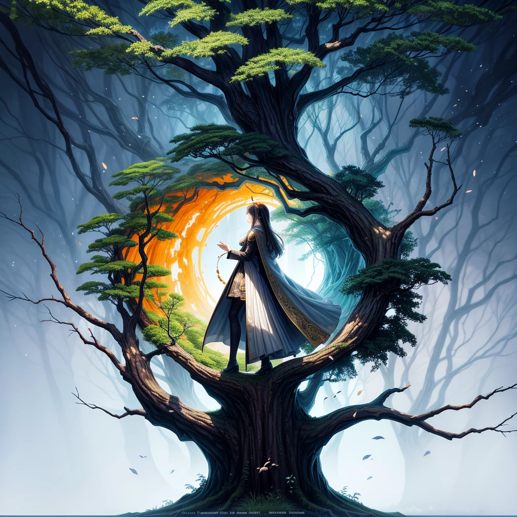 circular tree,four seasons,spring,summer,autumn,winter,leaves,roots,branches,trunk,ornate border,decorative,digital illustration,artwork,movement,time,swirling background,dark background,vibrant colors,natural,life cycle,growth,change,nature,life,peace,harmony,spirituality,symbolism,digital art,illustration,painting,graphic design,art,design,digital media,online art,visual art,fine art,fantasy