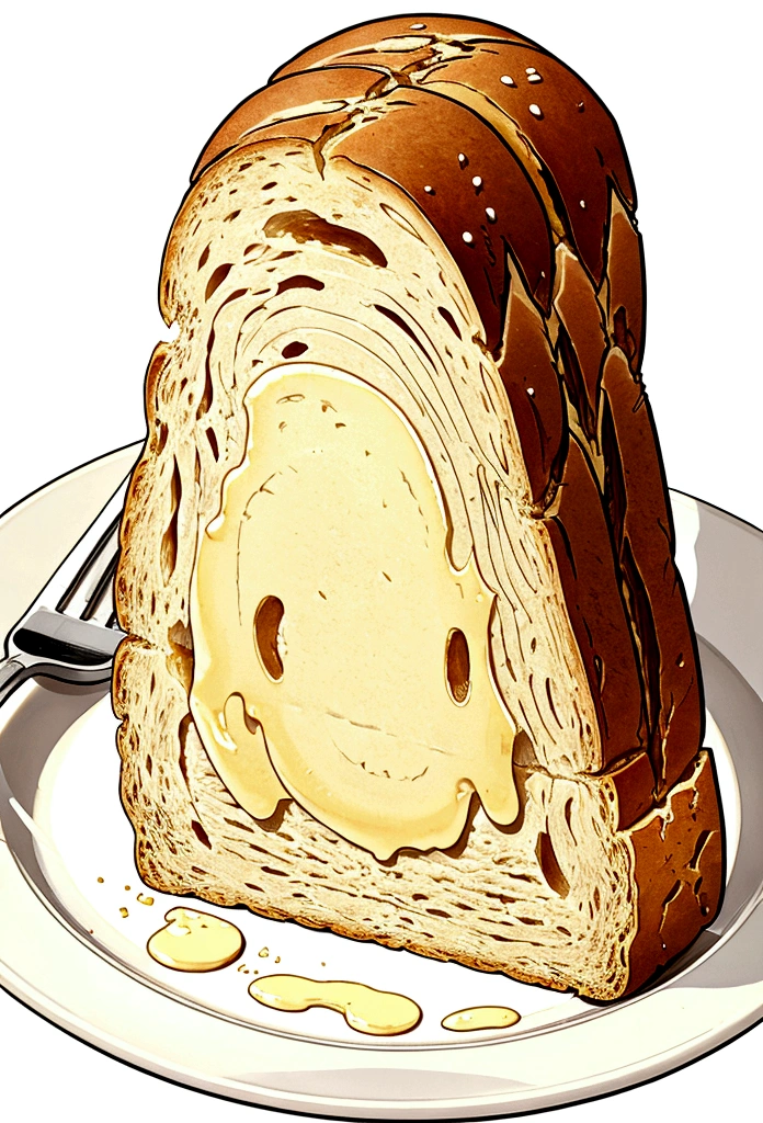 a slice of bread with butter on a white plate