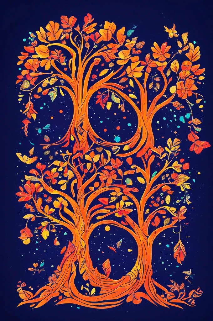 circular tree,four seasons,spring,summer,autumn,winter,leaves,roots,branches,trunk,ornate border,decorative,digital illustration,artwork,movement,time,swirling background,dark background,vibrant colors,natural,life cycle,growth,change,nature,life,peace,harmony,spirituality,symbolism,digital art,illustration,painting,graphic design,art,design,digital media,online art,visual art,fine art,fantasy