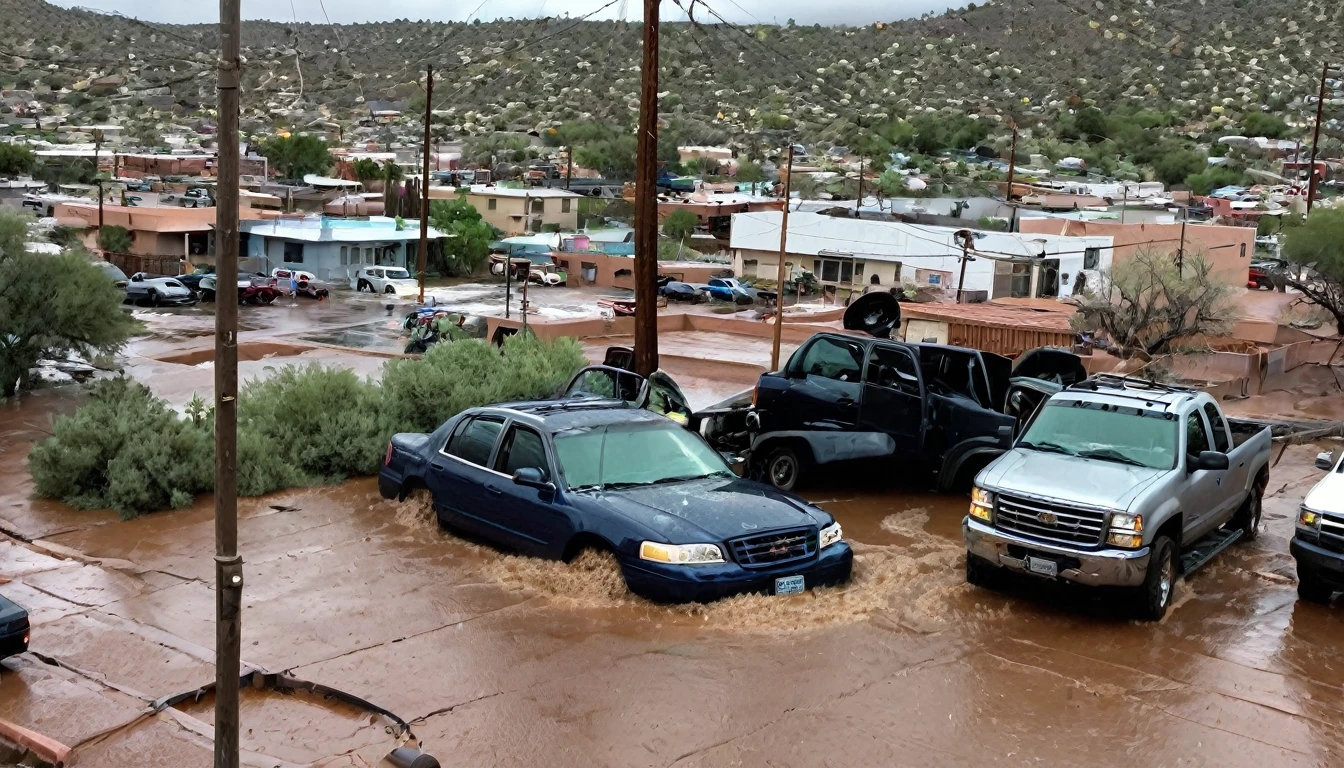 A hail storm caused extensive damage in the city of Nogales, in northern Sonora, dragging vehicles and flooding streets.