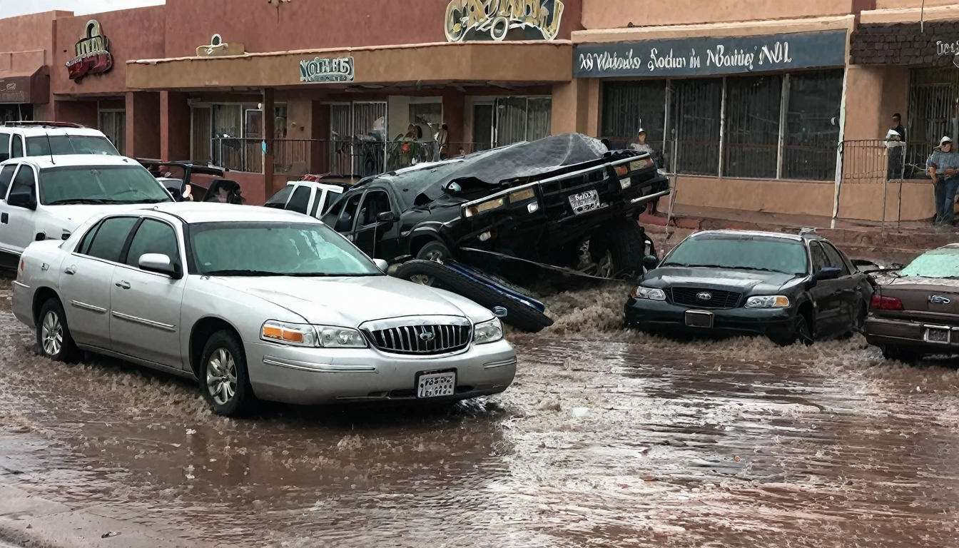 A hail storm caused extensive damage in the city of Nogales, in northern Sonora, dragging vehicles and flooding streets.