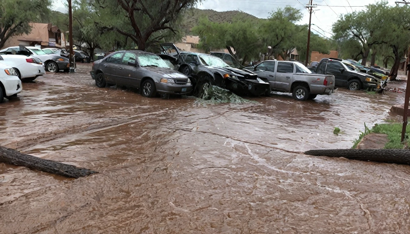 A hail storm caused extensive damage in the city of Nogales, in northern Sonora, dragging vehicles and flooding streets.