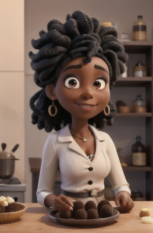 Black woman with the blanche twist on her head, making truffles 45 grams