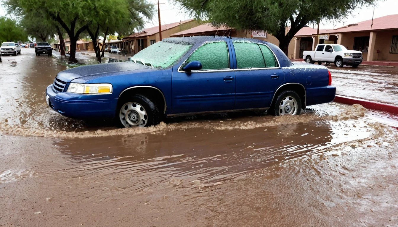 A hail storm caused extensive damage in the city of Nogales, in northern Sonora, dragging vehicles and flooding streets.