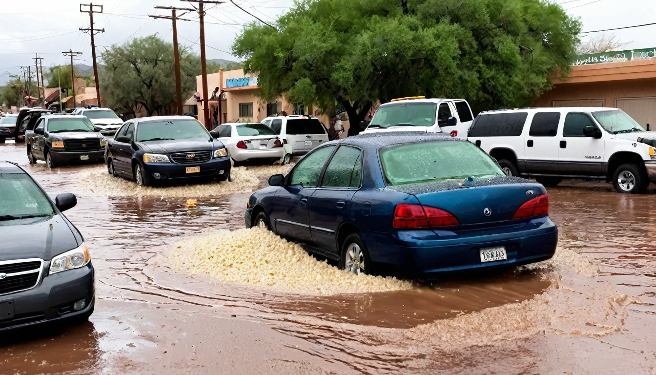 A hail storm caused extensive damage in the city of Nogales, in northern Sonora, dragging vehicles and flooding streets.