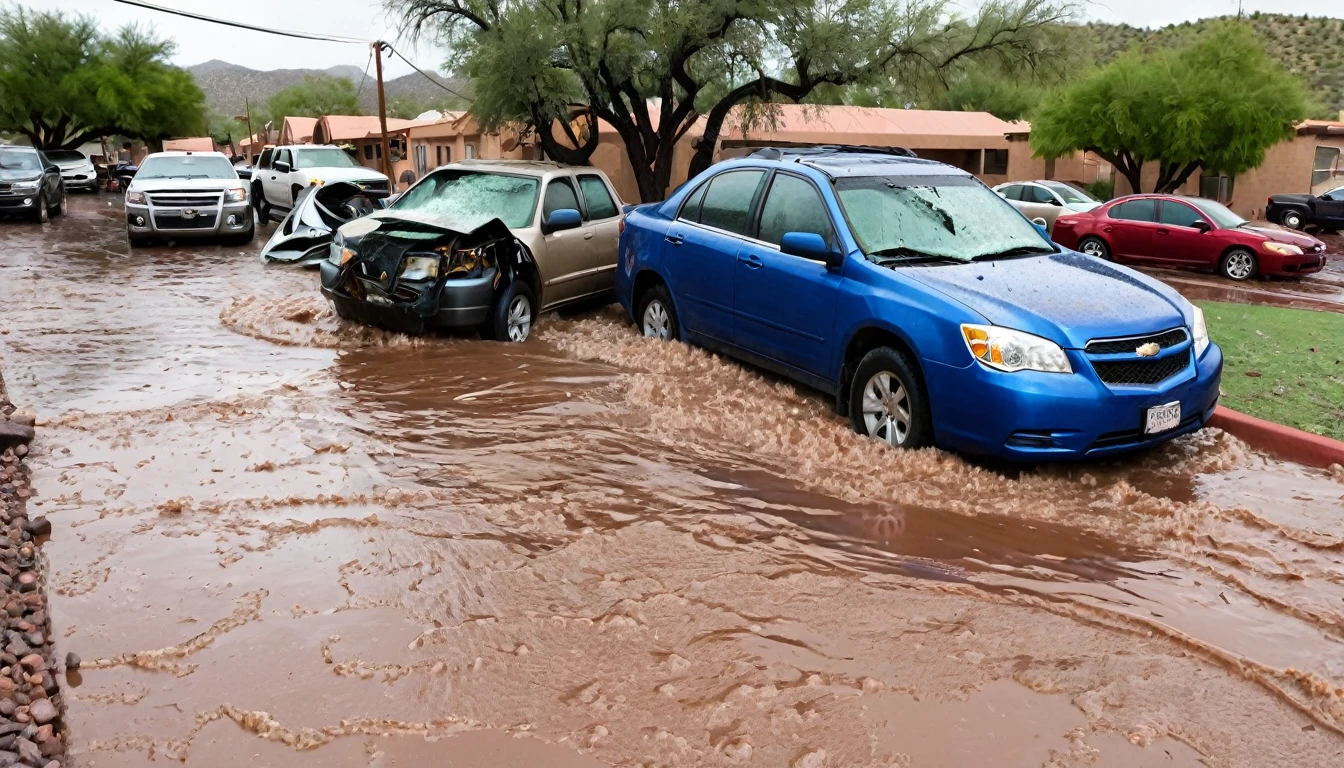 A hail storm caused extensive damage in the city of Nogales, in northern Sonora, dragging vehicles and flooding streets. 