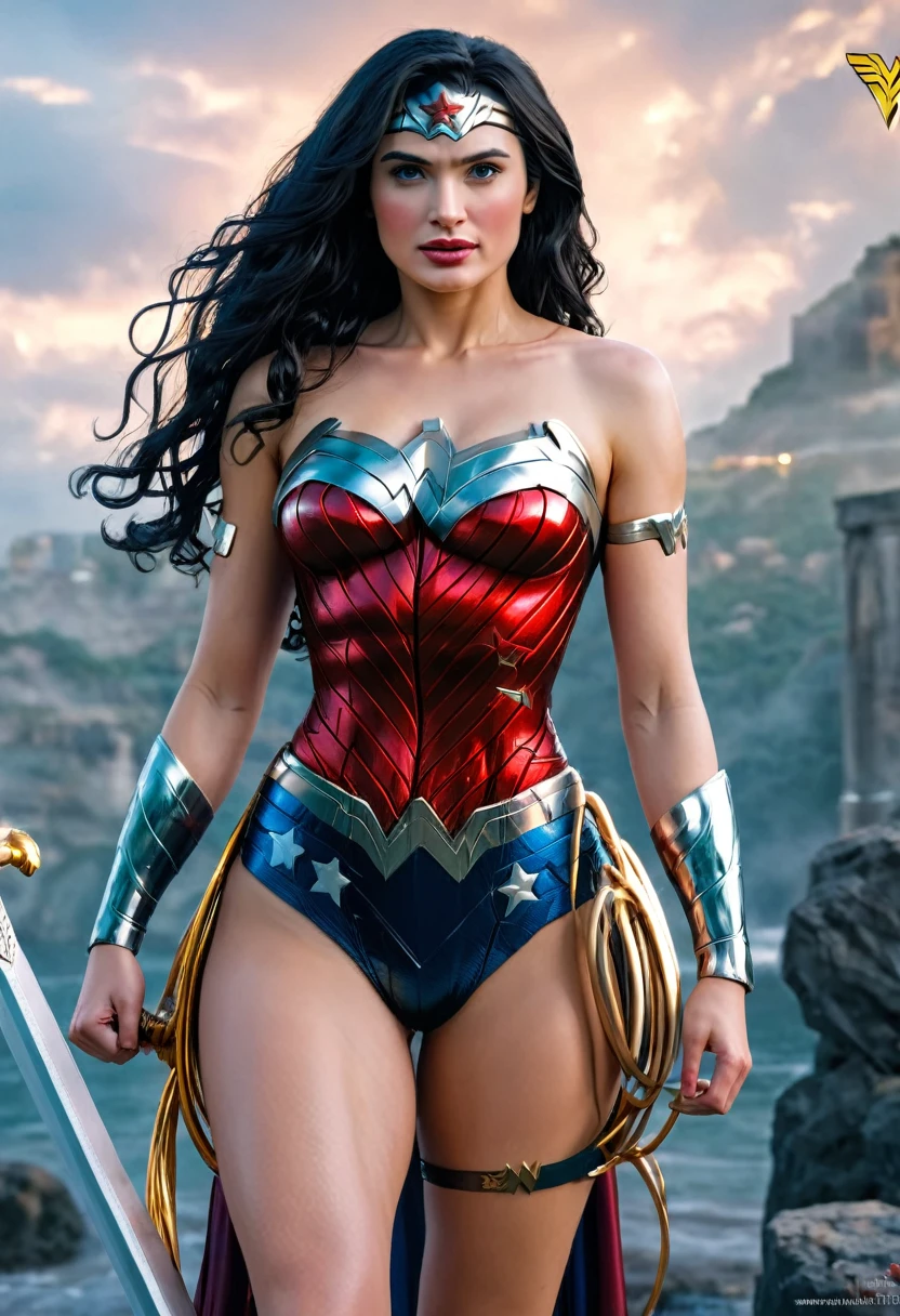 (best quality,4k,8k,highres,masterpiece:1.2),ultra-detailed,(realistic,photorealistic,photo-realistic:1.37),Sexy (best quality,highres),sexy ( Masterpiece, 4k resolution, ultra-realistic, very detailed) Sexy beautiful Wonder Woman (New 52) . portrait photography by , in the style of realism, glistening skin, natural lighting, Defined full lips. fitness feminine body full body Wonder Woman (New 52) full body 8K (thunder woman) (color) + gag ch4irtied (bridal) forced marriage 