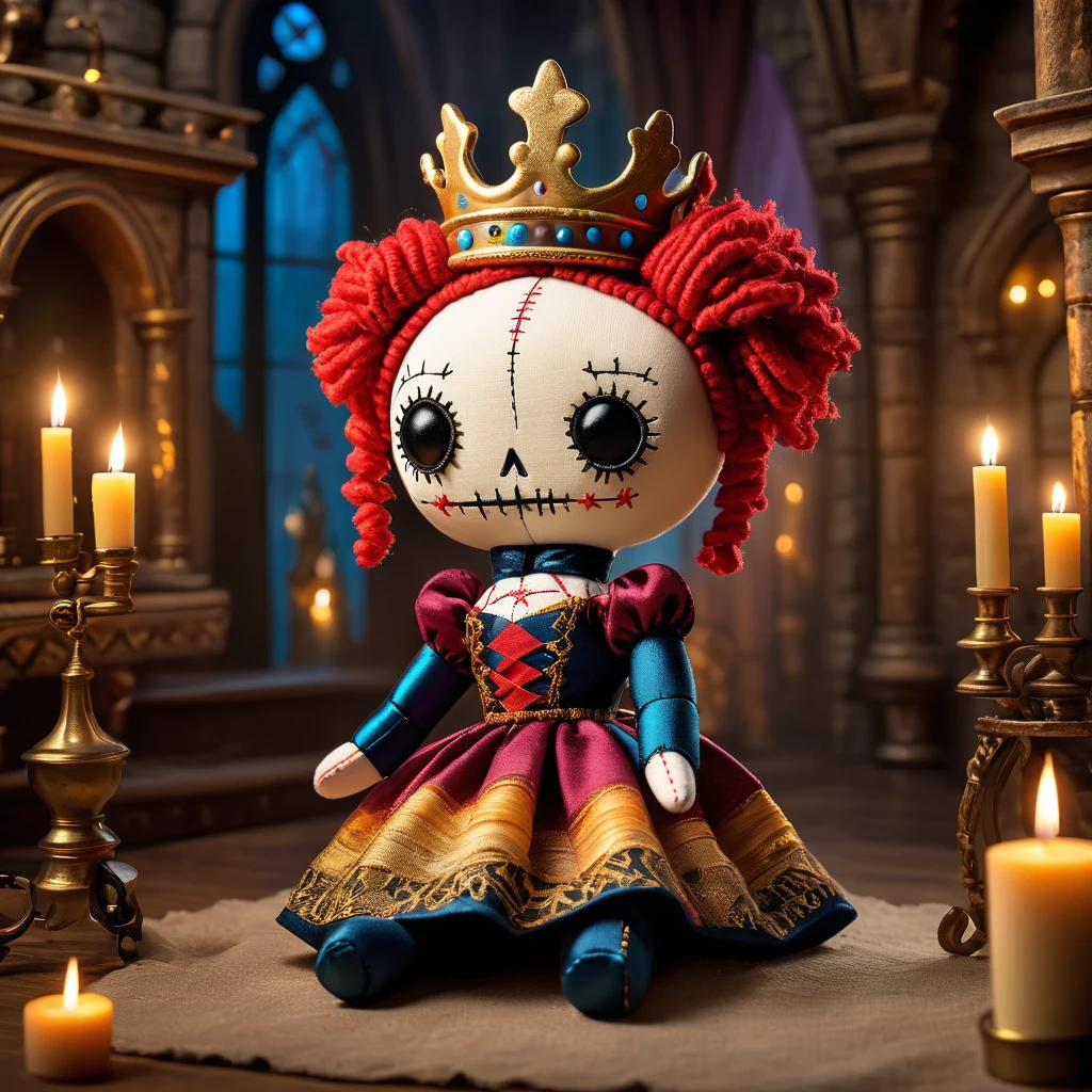 (knitted toy voodoo doll:1.5), (Voodoo Doll in an Enchanted Castle:1.3), (Clothing: royal attire with enchanted patterns:1.0), (Accessories: enchanted crown emitting golden light, floating magical artifacts:1.1), (background: majestic castle with sparkling turrets, grand halls, and mystical ambiance:1.2), best quality, masterpiece, detailed soft oil painting, detailed background, dramatic cinematic lighting, soft edge lighting, professional, dramatic lighting, hard edge lighting,
ultra quality, 4k,masterpiece, best quality, 8k, ultra highres, highres, extremely detailed