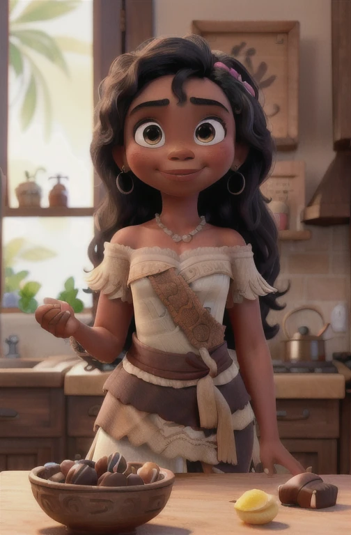 Moana with black skin, making homemade 45gram chocolate truffles