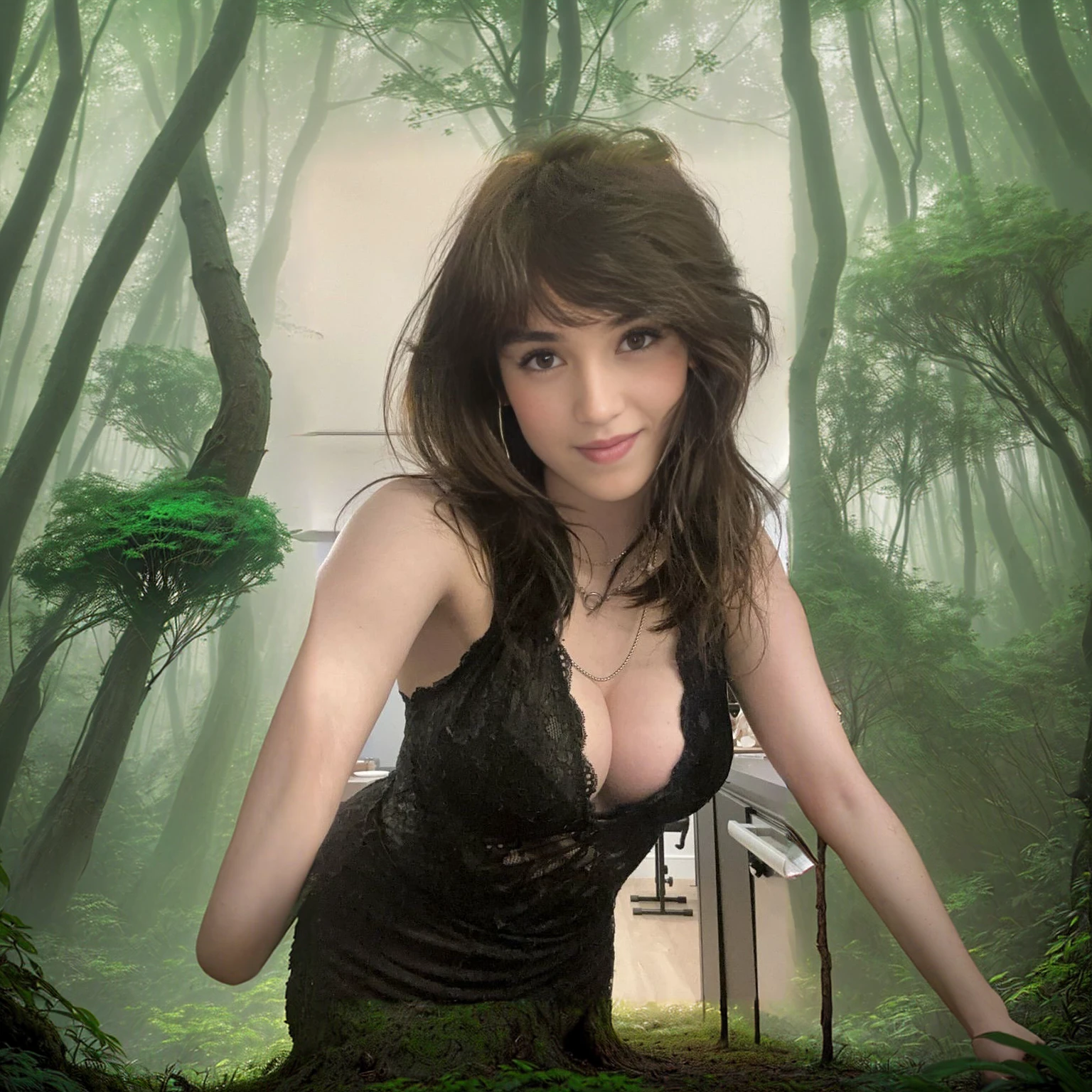 a fantasy forest, lush green foliage, mystical atmosphere, magical glowing mushrooms, enchanted trees, shimmering light rays, mysterious creatures lurking, dreamlike landscape, vibrant colors, (best quality,4k,8k,highres,masterpiece:1.2),ultra-detailed,(realistic,photorealistic,photo-realistic:1.37),cinematic lighting, cinematic composition, cinematic mood, concept art style