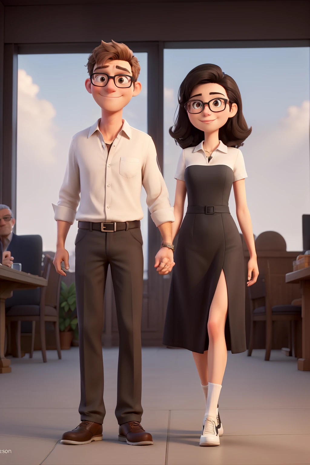 ((best qualityer)), (detailded), a couple made up of a white man with straight black hair and glasses and a white woman with long light brown hair without glasses 