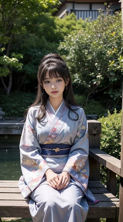 (Realistic:1.4), (Top image quality:1.0), (超High resolution:1.0), 8K, Raw photography, (masterpiece:0.2), (PurerosFace_v1:0.5)、(最高quality Detail:1.2)、Realisticな、8K UHD、High resolution、(One Girl:1.2)、超detailedな、High quality textures、Intricate details、detailed、非常にdetailedなCG、High quality shadows、detailed 美しく繊細な顔、detailed 美しく繊細な目、Written boundary depth、Ray Tracing,One Girl, Japanese Girls, cute, thin, Japanese pattern kimono,Floral scrunchie, Beautiful Skin, look forward to,Please sit down, Sit up straight「thank you」To tell,Let's join hands gracefully,The faintly smiling land of Japan,Japanese garden,Luxurious Japanese-style room, Magic Hour, (Realistic:1.3), 細かくdetailedに, quality, (Tabletop:1.2), (Realistic:1.2), (最高quality), (Intricate details), dramatic, Ray Tracing, photograph, +roller